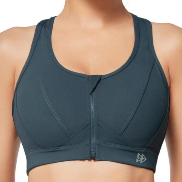 Yvette Women's Zip-Front Sports Bra - Dark Gray - Picture 1 of 4